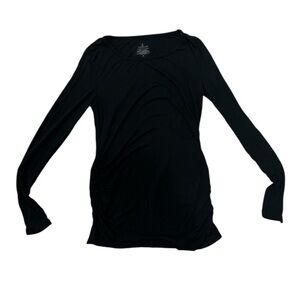 Maternity XS Classic Black Long Sleeve Top with Ruched on Sides